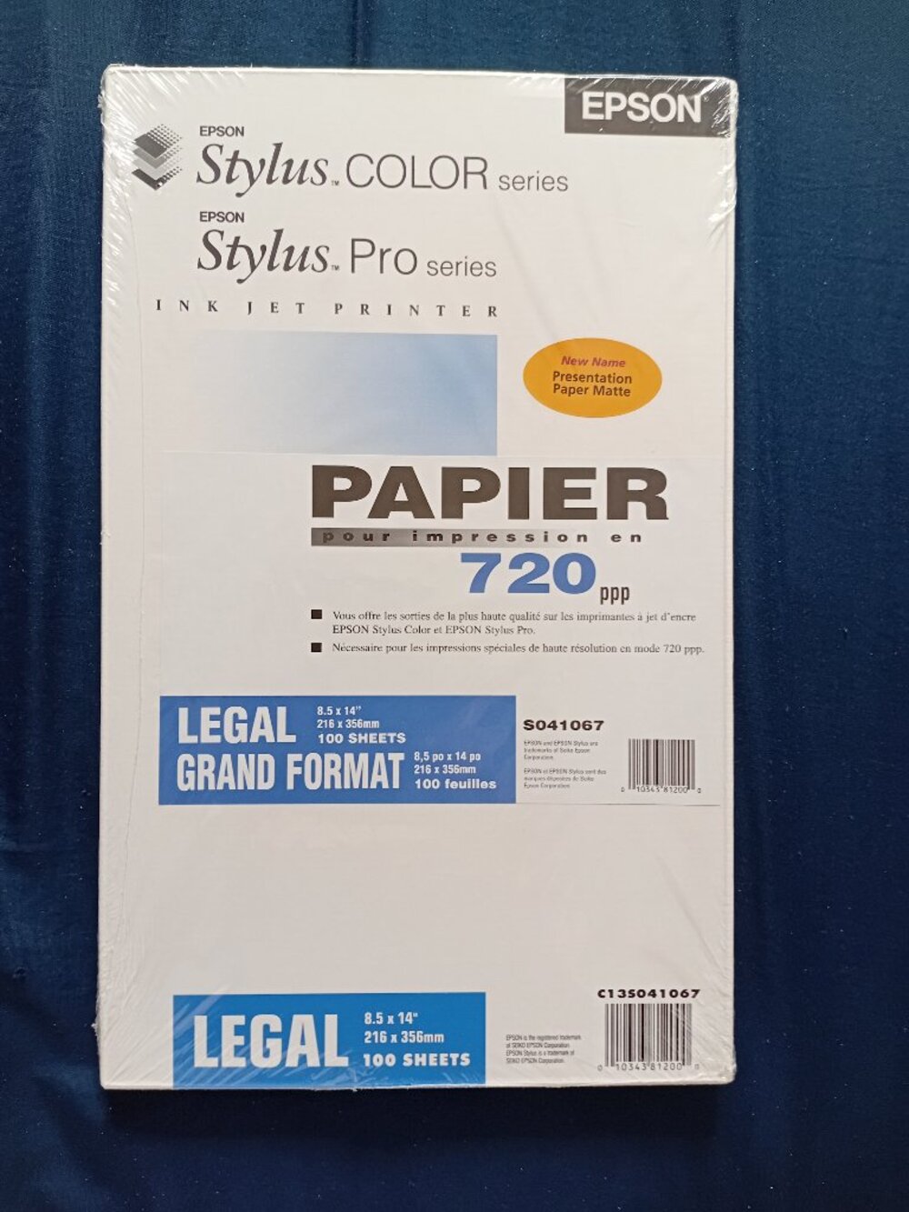 EPSON Ink Jet Printer Presentation Paper Legal Size Sealed in Pkg